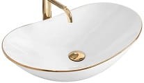 ROYAL GOLD EDGE Umywalka nablatowa 60x36 cm , biała/złota