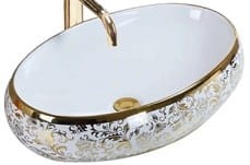 MERYL WHITE Umywalka nablatowa 60x40,5 cm , biała/złota