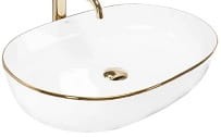 CLEO WHITE GOLD EDGE Umywalka nablatowa 61x41 cm , biała ze złotym rantem