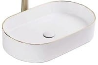 NADIA WHITE GOLD EDGE Umywalka nablatowa , 61x38,5 cm , biała/złota