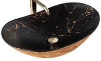 ROYAL MARBLE BLACK /GOLD Umywalka nablatowa 60x36 cm , czarny /złoty