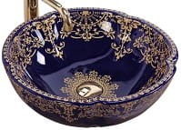 MARINA BLUE Umywalka nablatowa 42,5 cm , złoty wzór