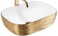 BELINDA WHITE GOLD BRUSH Umywalka nablatowa 46,5x33 cm , biały/złoty