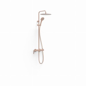 TRES FUJI Zestaw baterii jednouchwytowej naściennej 2-drożnej prysznicowej, matowe różowe złoto 24k